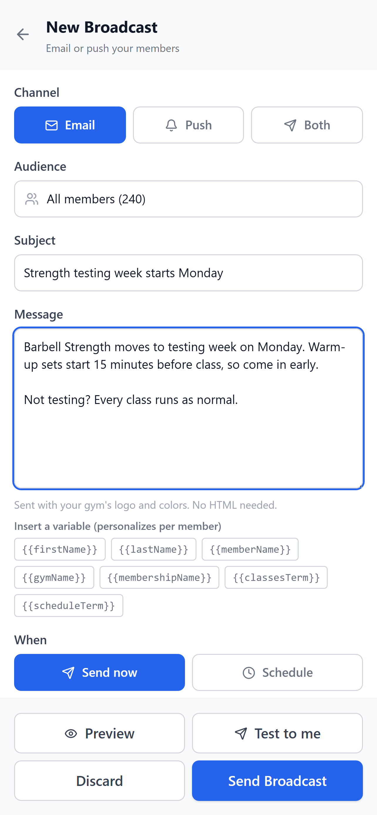 Broadcast email composer