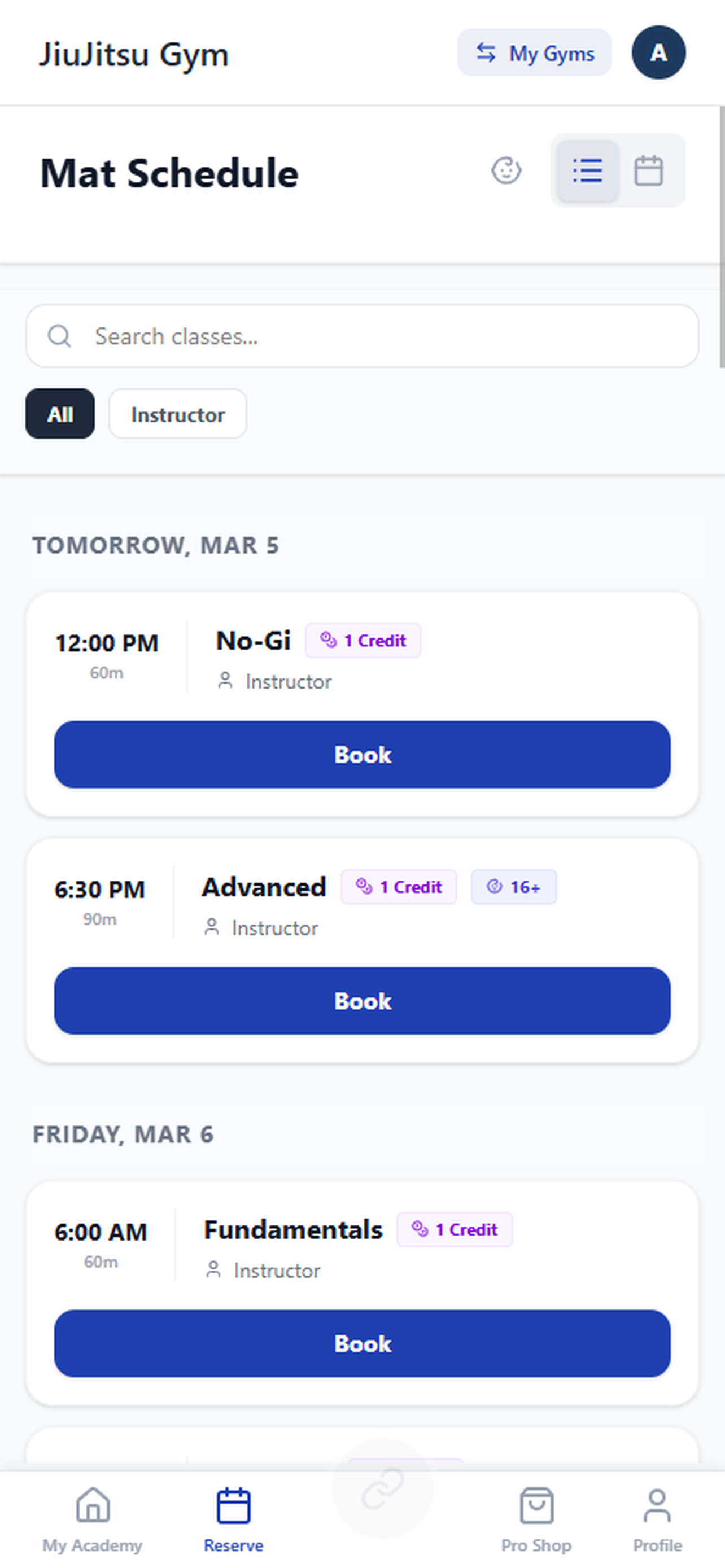 Class Booking